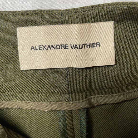 Alexandre Vauthier Pants Trousers Olive Green Wool Stretch Designer Size EU 44 - Picture 13 of 15